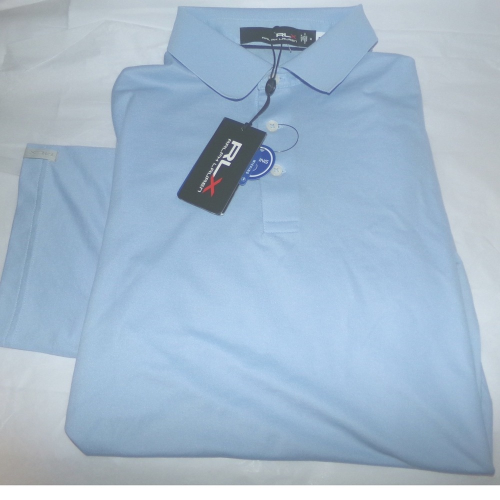 RLX Ralph Lauren Mens MED Pique Golf Polo Shirt Pale Blue Wicking S/S